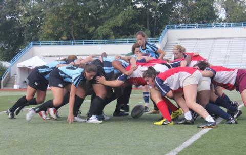 Columbia women in a scrum